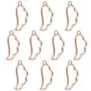 10Pcs Wing Shaped Alloy Open Back Bezel Pendants Resin Frame, Rose Gold