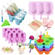 Multi-Molds Frozen Popsicle Ice Cream Pop Maker Freezer Tray Fruit Sticks Summer