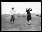 RMill watching Joan Hammond hit a golf ball NSW 1930 Old Photo