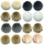 16Pcs Pom Poms, 4 Inch Soft Fluffy Faux Furs Pom Poms with Elastic Loop for Hats Keychains Scarves Gloves Bags Accessories