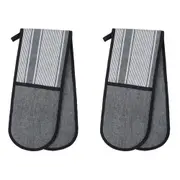 2x Davis & Waddell Ellis Cotton Double Oven Glove Mitt 18x90cm Black/WHT Stripe