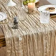 Usinynia 2 Packs Chiffon Table Runner Boho Cheesecloth Gauze Table Runners Wrinkle Boho Rustic Tablecloth for Wedding Valentines Party Romantic Table Decoration (Khaki,90x300cm)