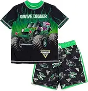 [Monster Jam] Megalodon El Toro Loco Grave Digger Rash Guard and Swim Trunks Outfit Set Toddler to Little Kid