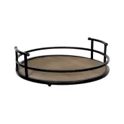 Stratton Home Decor Metal and Wood round Tray | Wooden Coffee Table Tray Decor f
