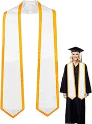 [Generic] Graduation Stole Satin Sash | Fashionale Plain Graduate Stole Student Graduation Stole - 72-Inch Long Unisex Plain Graduation Stole Adult Plain Stole for Women Men, White and Gold, Refer to