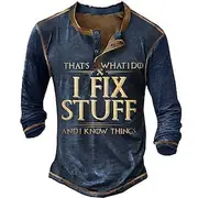 Men's Graphic Letter I Fix Stuff Henley Shirt Tee Long Sleeve 3D Print Fashion Designer Comfort Casual Daily Wear Going out Spring Fall 1 2 3 Black Navy Blue