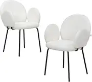 [Familand] Armchair Upholstered Dining Chairs Set of 2,Sherpa Lounge Chair with Padded Seat, Accent Arm Chairs Set of 2, Cloud Boucle Vanity Chair with Metal Legs,Home Furniture for Living Room,Bedroom