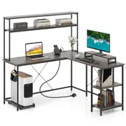 Giantex L-Shaped Computer Desk Reversible Computer Workstation Gaming Desk Grey