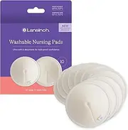 Lansinoh Washable Nursing Pads, Made with Organic Bamboo Viscose, Reusable Breast Pads for Breastfeeding with Wash Bag, Breastfeeding Essentials, 10 Count