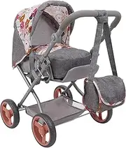 Crew: Melange Flora - Kelly Deluxe Doll Pram - Matching Bag, Removable Carrycot, Large Canopy, Shopping Basket, Doll Accessory, Kids Toy, Ages 3+