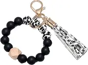 Wooden Bead Wrist Keychain Silicone Leather Tassel Multicolor Anti-Lost Unisex Simple Keyring Car House Keys Holder/302