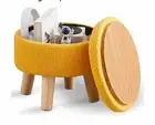 Storage Ottoman, Modern Round Footrest Soft Padded Seat, Teddy Velvet Footstool