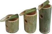 3pcs Bamboo Fountain Containers Sprayer Solar Powered Garden Water Feature Fish Water Fountain Outdoor Auto Drink Dispenser Lid Bottled Solar Pond Fountain Tap Pool