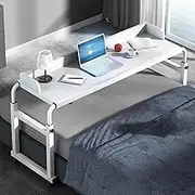 Overbed Table with Wheels, Rolling Bed Laptop Desk Lap Desk Bed Height Adjustable Computer Desk Standing Workstation Food Tray Table for Sofa Chair Queen Size Bed(White)
