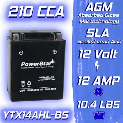 PowerStar Replacement for Motobatt MBTX14AU 12V 12Ah AGM Battery