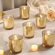 Candle Holders Votive 6pcs, Gold Glass Tea Light Holders Bulk for Weddings, Events, Table Centrepiece, Christmas, Valentine, and Party and Holiday Decorations