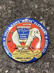 1968 Vintage Kleenex Tissues Uncle Sam's White Elephant Button Pin Pinback D5