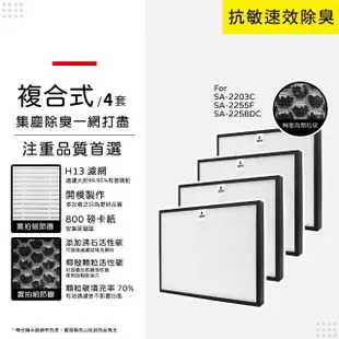 【蟎著媽】複合式濾網4入優惠組(適用 尚朋堂 SA-2203C SA-2255F SA-2258DC 空氣清淨機)