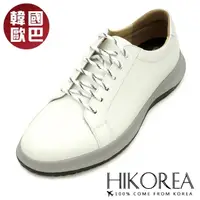在飛比找momo購物網優惠-【HIKOREA】正韓製空運。全真牛皮超軟Q綁帶4CM小白鞋