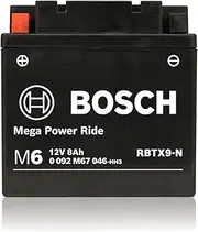 [Bosch] AGM Motorcycle Battery, Powersport Battery M6 RBTX9-N Mega Power Ride - 12V, 8 A/h Rate, 120 CCA, Lead-acid for Two-Wheeler Vehicles, Type B, Left (+) Right (-), 150 x 87 x 105 mm