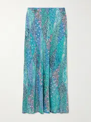 [RIXO] RIXO - Ardith Patchwork Floral-print Silk Crepe De Chine Midi Skirt - Blue - UK 12 UK 12 Blue