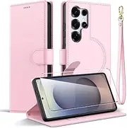 Oududianzi - Mobile Phone Case for Samsung Galaxy S25 Ultra Case with 1 Tempered Glass Protection Glass, Premium PU Leather, RFID Blocking, Foldable Mobile Phone Case with Wallet Card Slot and Stand