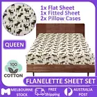 4Pcs 100% Cotton Flannel / Egyptian Flannelette Flat Fitted Sheet Set Queen Size