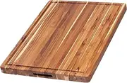 Teakhaus Carving Board, Father’s Day Gift Idea for Dad - Extra Large (XL) Wood Cutting Board with Juice Groove and Grip Handles - Reversible Teak Edge Grain Wood - Knife Friendly - FSC Certified