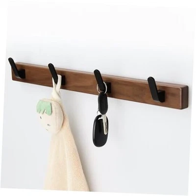 17 Inch Walnut Wood Wall Mounted Coat Rack with 4 Black Coat Rack with 4 Hooks