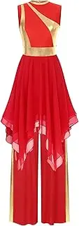 [Riismen] Women's Praise Dance Outfits Metallic Asymmetric Overlay Dress with Pants Worship Lyrical Costume