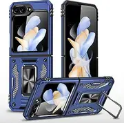 [Asuwish] Phone Case for Samsung Galaxy Z Flip 5 5G 2023 and Slide Camera Cover Magnetic Ring Holder Kickstand Protective Cell Accessories Stand Back Hard Slim ZFlip5 Z5 G Flip5 5Z Women Men Navy Blue