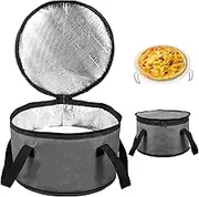 DJAPWPX Round Pie Carrier with Foldable Tray Insulated Casserole Carrier Bag with Lid and Handle Portable Food Carrier Storage Bag 28x28x18cm