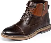 [Holy dove] Mens Oxford Leather Dress Boots Cap Toe Side Zip Fashion Mid Top Chukka Ankle Boots for Men