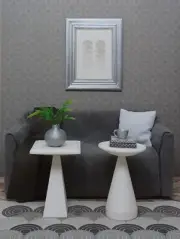 ⬜⚪2 White SQUARE + ROUND set SIDE end TABLES house LIVING ROOM 1/6 for BARBIE