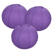 3Pcs Decorative Hanging Round Paper Lanterns 40cm/16", Dark Purple