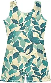 [FRODOTGV] Green Leaves Girls Gymnastic Leotard Cute 1-Piecing Unitard Biketards for Excise, Tumbling Class, Biketards