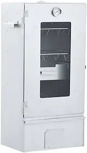 BBQ Oven Smoker with Thermometer & Glass Slide Plates, 44.5x29x83 cm Galvanised Steel, Outdoor Grill Includes 1kg Wood Chips & 12 Hooks