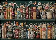 Wildflower Pages Puzzles for Adults 1000 Pieces, Vintage Flower Book Art Puzzle, Colorful Blooming Bookshelf Jigsaw Puzzle, Retro Floral Plant Aesthetic Puzzles for Book Lovers