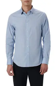 Bugatchi Julian Shaped Fit Check Stretch Cotton Button-Up Shirt in Air-Blue at Nordstrom, Size X-Large