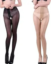 [E-Laurels] Women's High Waist Control Top Tights Sheer Shiny Pantyhose Silky Stockings