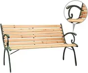 Wooden Garden Park Bench Timber Outdoor Furniture Patio Chair Seat Cast Iron Brown 123 x 54 x 77cm