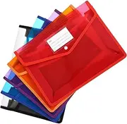 SEWACC 5pcs Plastic Document Folders Snap Button A4 Size File Envelopes Front Label Pockets Secure Closure Assorted Bright Colors