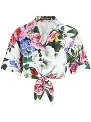 [Dolce & Gabbana] Dolce & Gabbana-Camicia Con Fiocco Stampa Fiori-Donna 42 IT