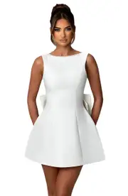 Lola Big-Bowed Pearls Backless Dress White