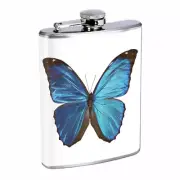 Blue Butterfly Em2 Flask 8oz Stainless Steel Hip Drinking Whiskey