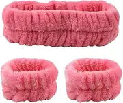 3 Pieces Spa Headband Wrist Washbands Scrunchies Cuffs for Washing Face, Towel Wristbands Hair Headband Face Wash Wristband for Women Girls Makeup Prevent Liquids from Spilling Down Your Arms (Pink)