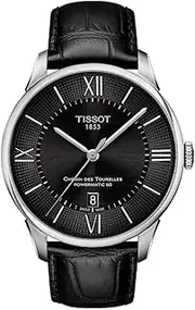 [Tissot] MEN'S LEATHER BAND STEEL CASE AUTOMATIC BLACK DIAL WATCH T0994071605800