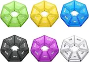 6 Pieces Small Pill Organizer 7 Sided Pill Organizer Portable Travel Pill Storage Box Weekly Pill Organizer Daily Medicine Organizer Pills Reminder (Vibrant Colors)