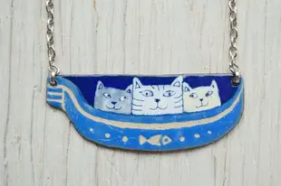 Enamel Necklace, Cat Necklace, Venice Cat, Gondola, Enamel Jewelry, Lovers,