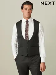 Black Regular Fit Wool Blend Shiny Tuxedo Waistcoat (D72251) | $55